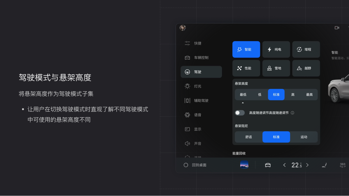 驾驶模式切换并联动悬架高度的设计方案